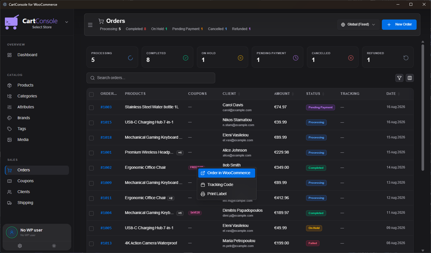 Order Management — Dark